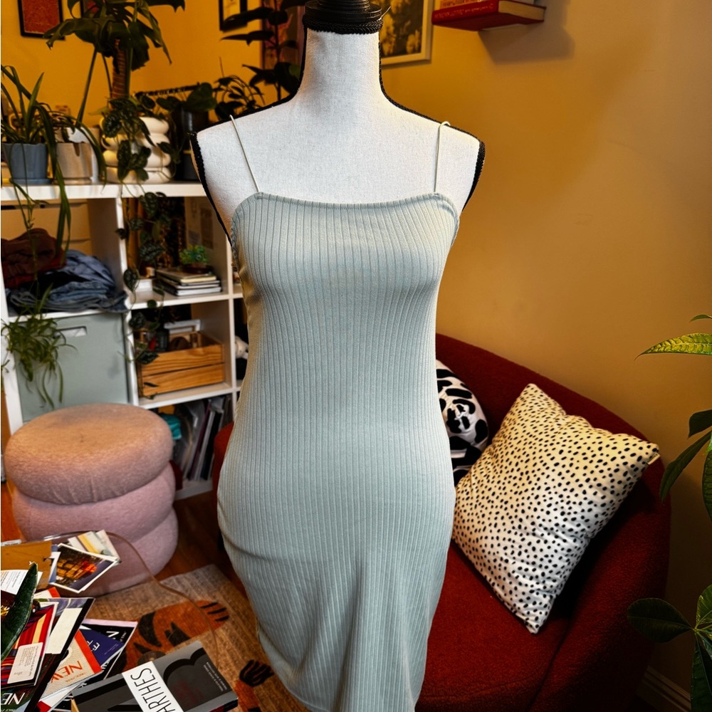 Bodycon Midi Ribbed Spaghetti Strap Dress